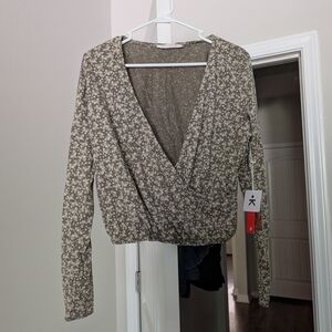 Floral Wrap Blouse in Olive Green and Cream